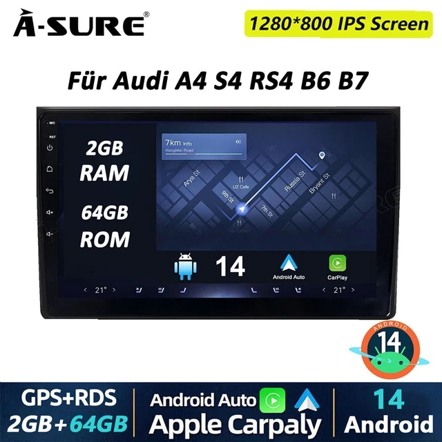 3 32G Lecteur multimédia de voiture Android pour Audi A4 2000-2009 S4 B6 B7 RS4 RS4 GPS Navi