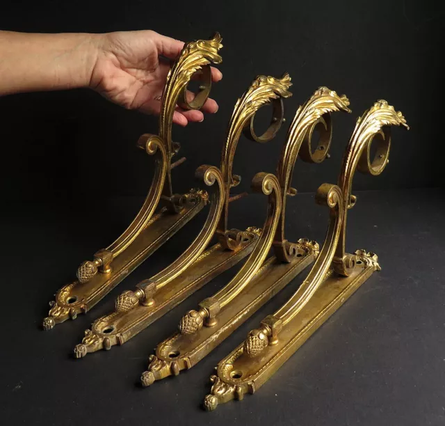 Two Large Pairs Of 19Th Century Gilt Brass Curtain Pole Holders, Classical Style