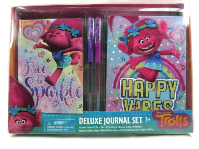 Dreamworks Trolls Girls Deluxe Journal Set With Two Glitter Gel Pens New