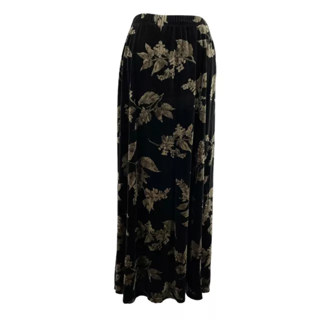 Vintage 90s Witchy Velvet Floral Leaf Black Gold Maxi Skirt sz 2X Carole Little