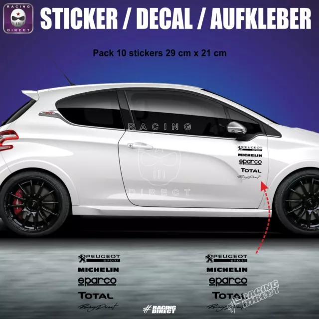 2082 Kit 10 sticker PEUGEOT SPORT 208 207 206 RCZ 308 106 aufkleber 108 107 508