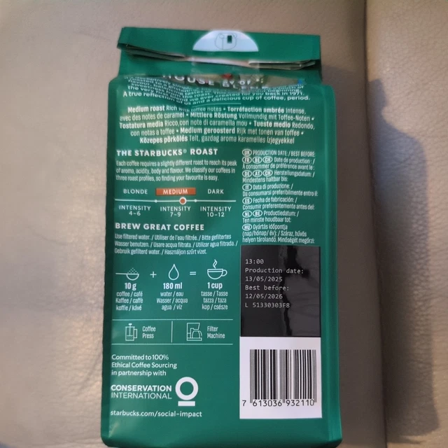 STARBUCKS HOUSE BLEND Medium Roast Ground Coffee Bag - 200g x 2 £10.80 ...