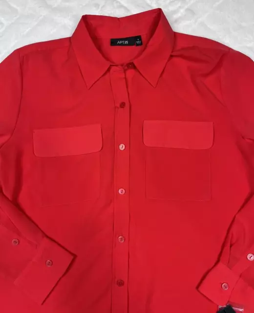 APT. 9 Women's (S) Long Sleeve Button Front Flap Pocket Red Blouse