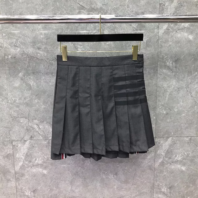 Thom Browne Women Black 4 Bar Wool Pleated Skirt Preppy Style