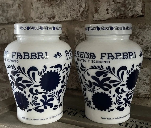 Two AMARENA FABBRI Blue & White Opaline Storage Jar Pot With Screw Lid (EMPTY)