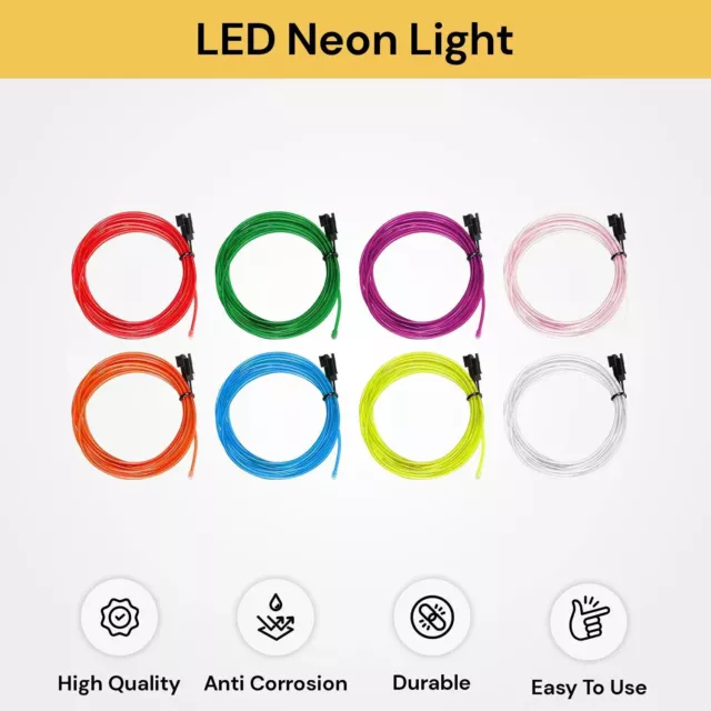 5M EL Wire Flexible Neon Glow Strip Lights Glasses Rope Power Pack Dance Party 2