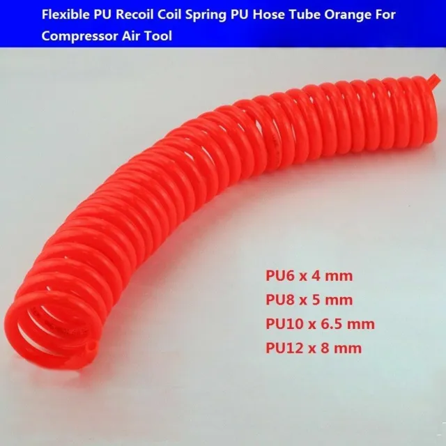 Flexible PU Recoil Coil Spring Hose Tube Orange For Compressor Air Tool