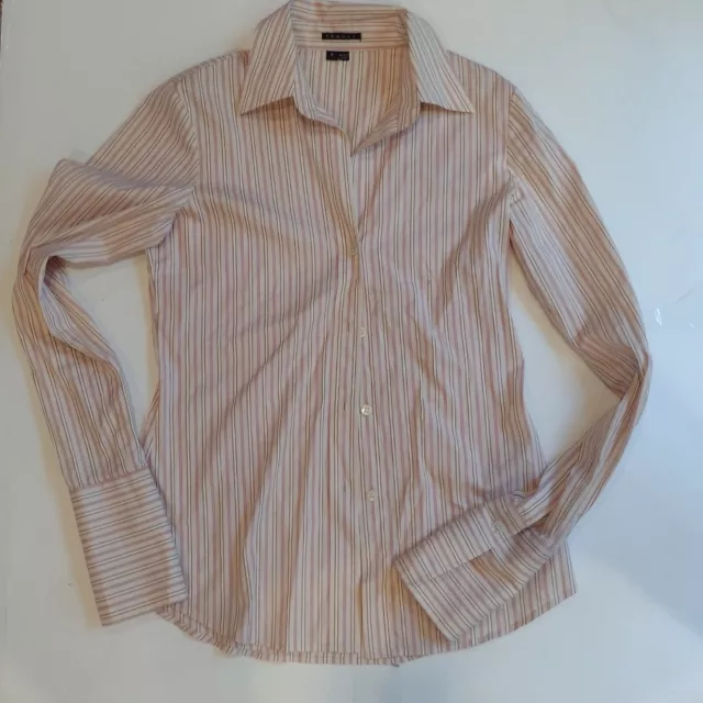 Theory Essential Button Down Shirt In Cream and pink stripe Sz S