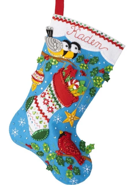 Hágalo usted mismo Bucilla Festivo Invierno Pájaros Navidad Fieltro Kit de Medias 89590E