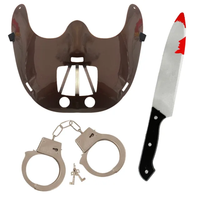 Mens Hannibal Lecter Fancy Dress Costume Mask Handcuffs Prop Halloween Movie