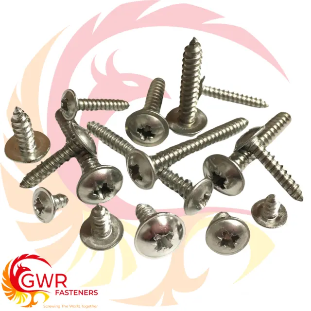 No. 6 8 10 Pozi Flange Self Tapping Screws - A2 Stainless Flanged Tappers BS4174