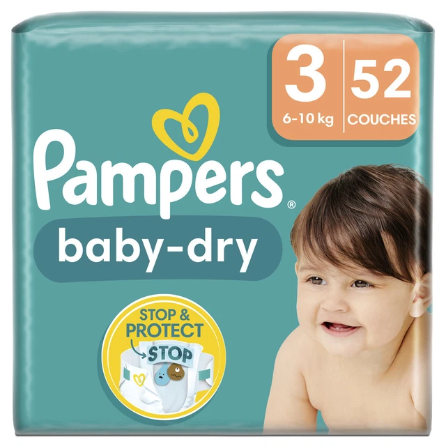 LOT DE 2 - PAMPERS - Baby-Dry Taille 3 6kg-10kg Couches Bébé - paquet de 52 couc