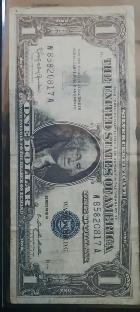 1957B One Dollar ($1) Bill Clean Average Circulated Silver Certificate • 1 Note