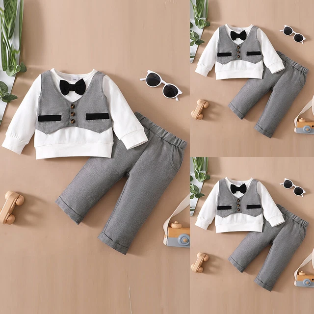 Newborn Baby Kids Boys Gentlemen Long Sleeve T-shirt Pant Party Outfit Clothes