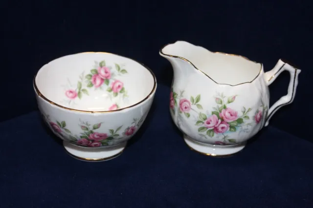 Beautiful Aynsley Bone China Mini Creamer and Open Sugar Bowl, Grotto Rose