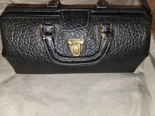 Vintage Lilly Black Walrus Leather Doctor Medical  Bag