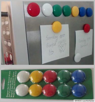 rund 40 mm Haftmagnete Whiteboard Kühlschrank Magnettafel 10 x bunte Magnete 