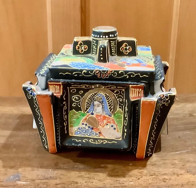 WWll Era Japanese Satuma Tobacco Box With Ashtrays & Tobacco - VERY RARE!