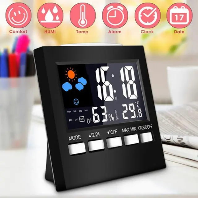 Digital LCD Clock Thermometer Meter Room Calendar Temperature Alarm P0G6 V5D6