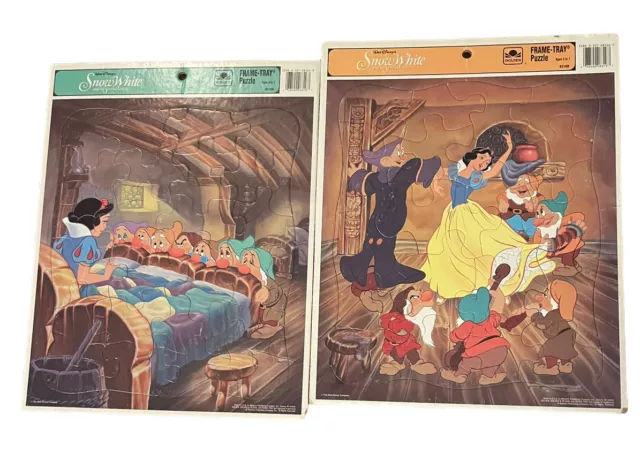 Snow White and the Seven Dwarfs Walt Disney Frame Tray Puzzle Vintage Set Of 2