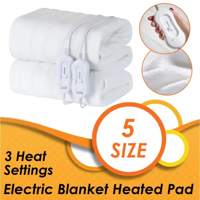 Fully Fitted Soft Electric Blanket Heated Pad Winter Underlay 5 Size Washable