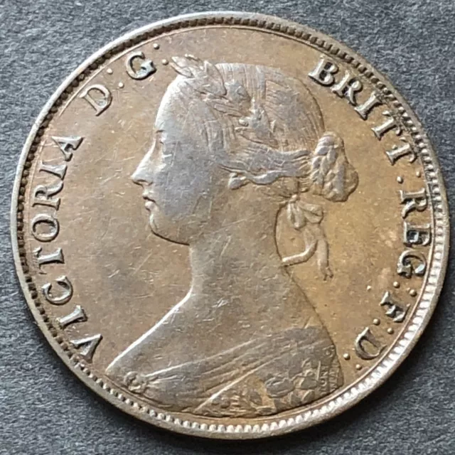 1861 HALFPENNY - TOOTH ERROR - BRONZE 1/2d COIN - QUEEN VICTORIA - BUN HEAD