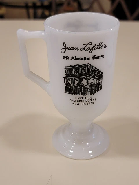 Vintage Jean Lafitte's Old Absinthe House Milk Glass Pedestal Footed Mug Cup