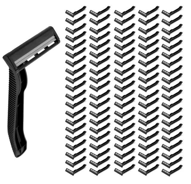 100 Twin Blade Black Disposable Razors in Bulk - Professional or Home Use