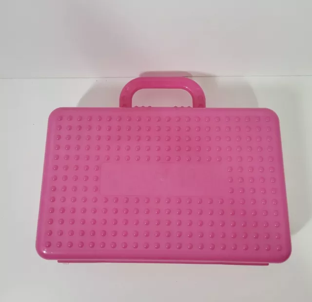 Spacemaker Large Red Pink Pencil Box with Handle Plastic Storage Case 11 x  7