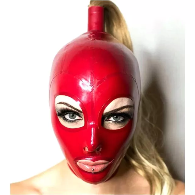 Unisex Head Cover Wig Latex Mask Nostrils Gift Hood Red Zipper Open Eyes Mouth
