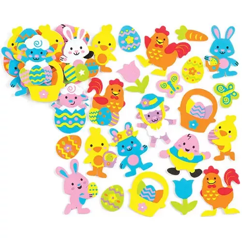 30 Kids' Foam Stickers EASTER HEART STAR Designs Craft Peel Stick Activity FUN