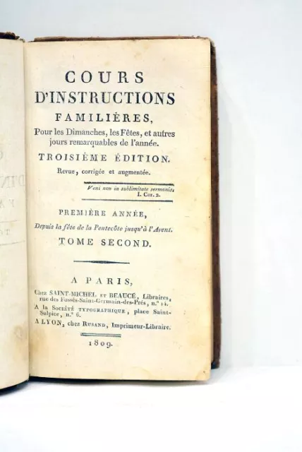 Livre Ancien Cours Familieres Pour Les Jours Remarquables 1809