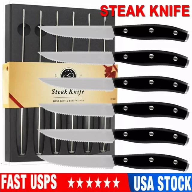 SHAGGAL Premium Quality Serrated Steak Knives Set of 6 Stainless Steel