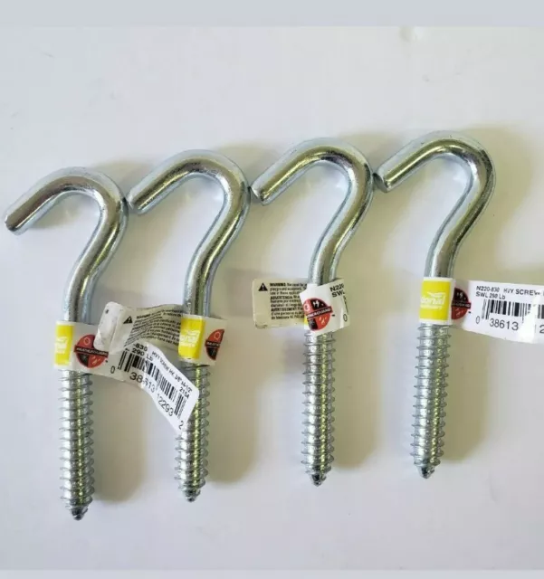 (4) National Hardware Heavy Duty Screw Hook 3/8" X 4-1/2" Zinc Coated