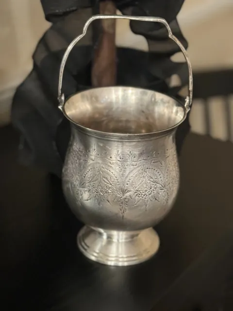 Antique Small Ice Bucket Silver Plated with Handle 10" FREE SHIPPING