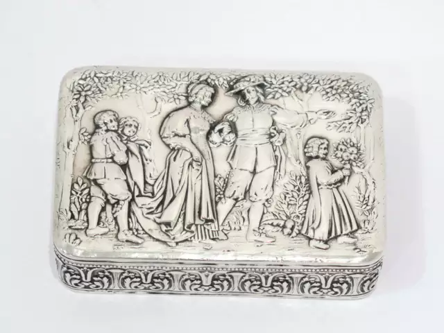 4" European Silver Neresheimer Sohne Antique German Hanau 1893 Family Scene Box