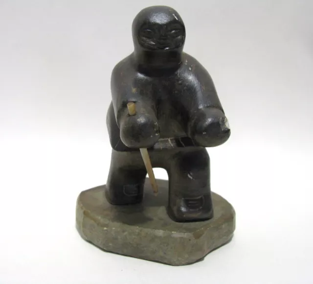 Vintage Canadian Inuit hand carved Soapstone figurine Hunter signed by Dimu