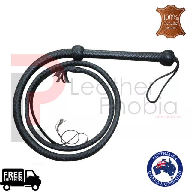 Genuine Cow Leather 6 Feet Long 12 Plait Weaving Bullwhip , Heavy Duty Bull Whip