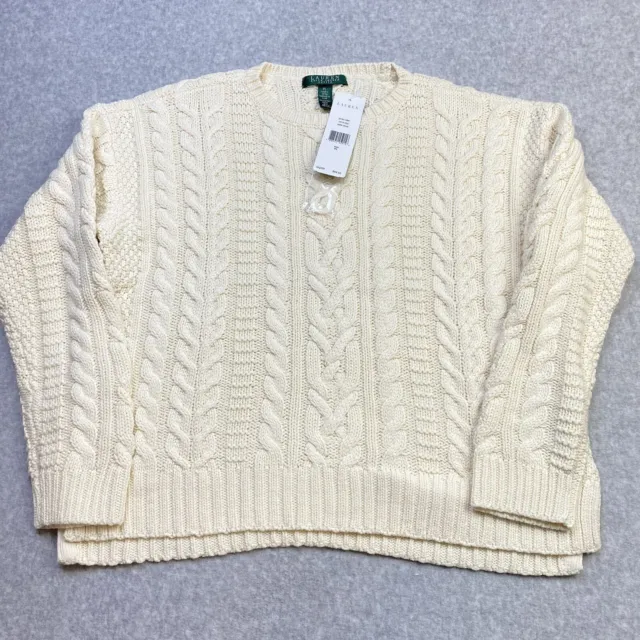 Lauren Ralph Lauren Cable Knit Sweater Womens Size PL Petite Large NWT Cream