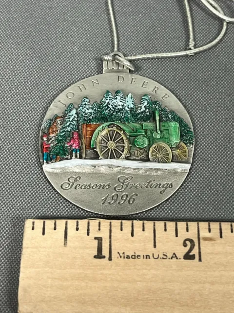 1996 John Deere Pewter Christmas Ornament 1st Year w Pouch RARE!