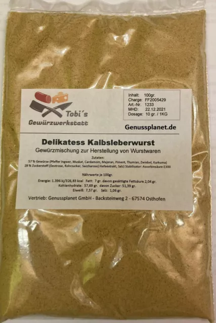 Delikatess Kalbsleberwurst Gewürzmischung 100gr Wurstherstellung Gewürz Wurst