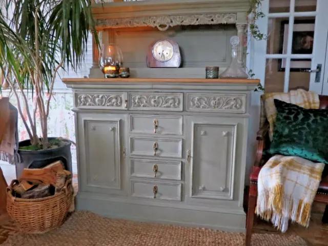 Antique Victorian solid mahogany sideboard, cabinet, dresser aged in Pale Green