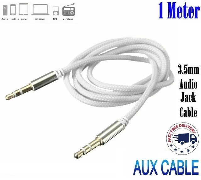 Audio 1M AUX Cable 3.5mm Plug to Plug Stereo Braided Auxiliary Lead Car PC Phone