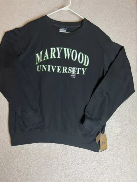 MARY WOOD UNIVERSITY Sweatshirt Mens Large Black Crew Neck Fleece Sweater NWT