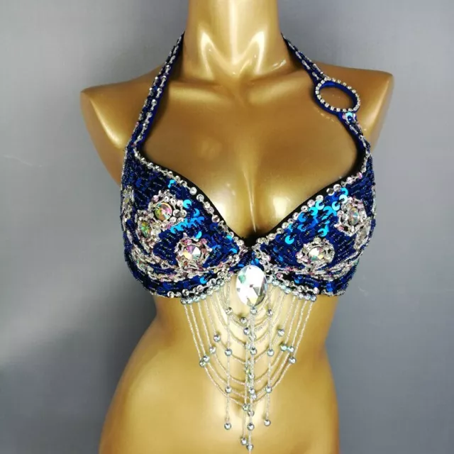 Womens Belly Dance Costume Beaded Sequin Bra Bellydance Bra TOPS Dancing Wear