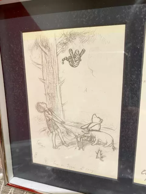 Winnie The Pooh, Pencil Sketch 3 x Print, Ernest Howard Shepard 39 x 20cm Framed 3