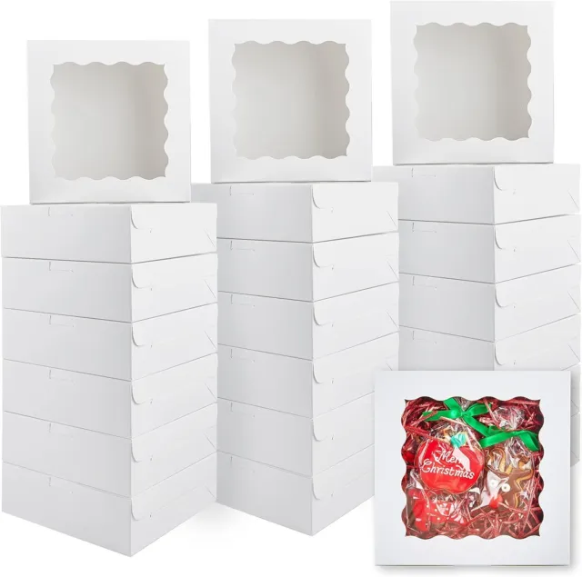 30pcs 8x8x2.5 Inches White Bakery Boxes Cake Boxes Pastry Boxes with Window New