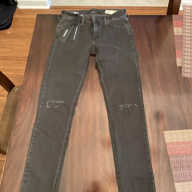 DIESEL Slandy Womens Jeans Super Slim Skinny Waist Black Size W26 L32 Distressed