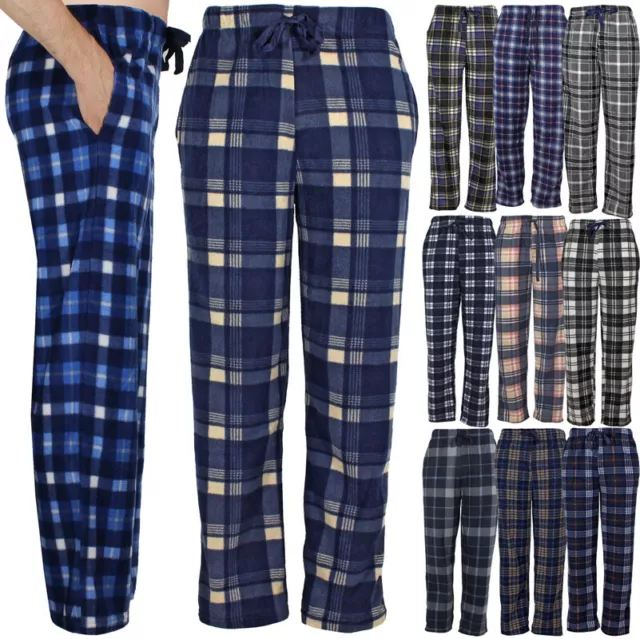 Men's Pajama Pants, Plaid Flannel Fleece Lounge Wear Pants w/Pockets, S M L XXL