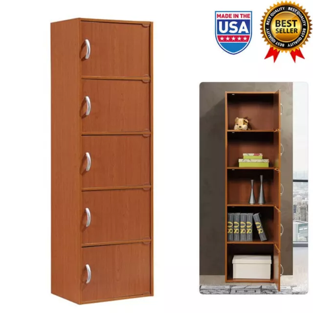 5 Shelf Storage Cabinet Bookcase Tall Cupboard Organizer w/ Door Kitchen Pantry